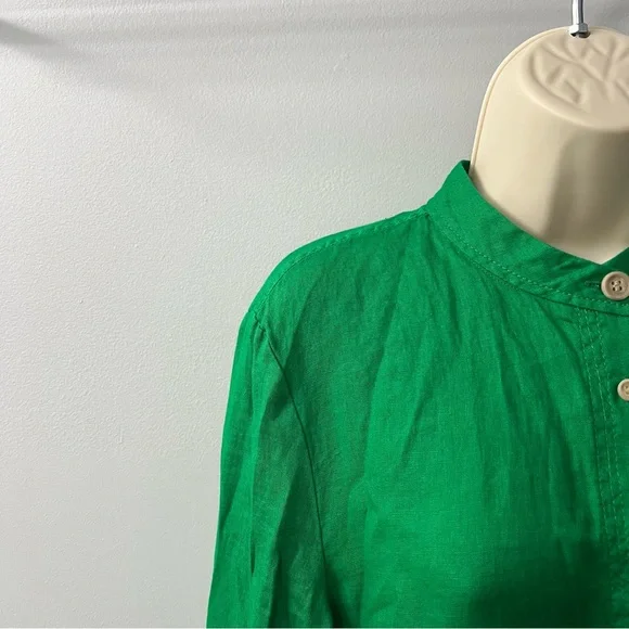 Zara Green Linen Longline Long Sleeve Tunic Button Down Dress Cover Up Small - Picture 11 of 13